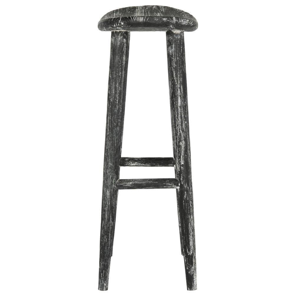 Transitional Black Wood Saddle Bar Stool, 18" W x 31" H