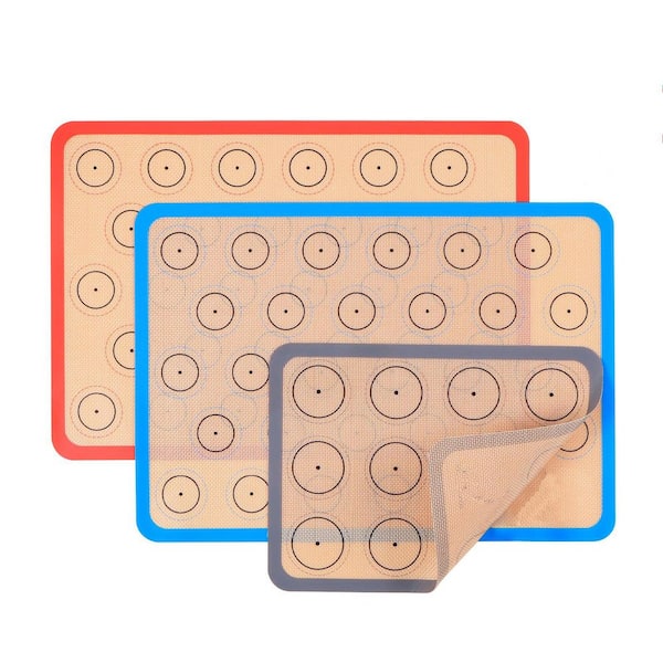 Silicone Nonstick Colorful Baking Mats Set Red Blue Gray for Macaron Cookie Oven Baking with Thicker Design 3-Pack