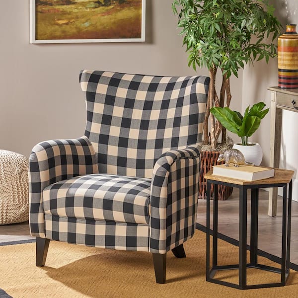 Black And White Plaid Fabric Club Chair, Plaid Living Room Chairs