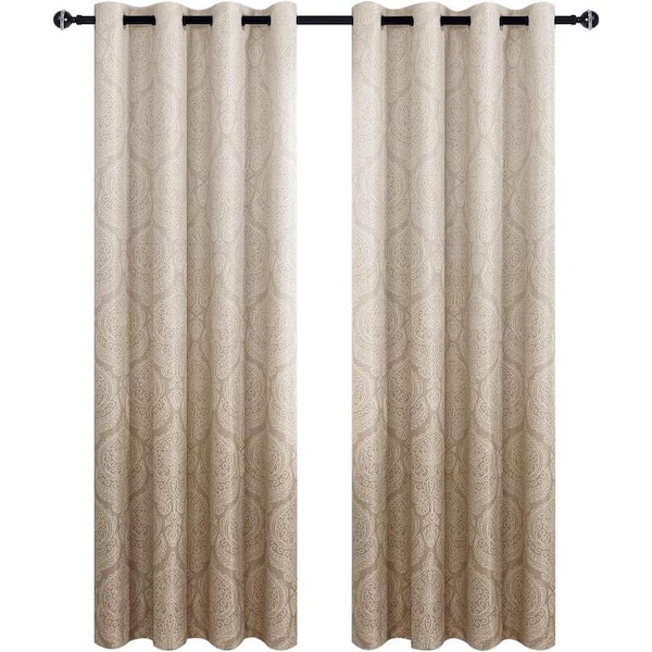 Taupe Polyester Ombre 52 in. W x 84 in. L Grommet Blackout Curtain Set of 2-Machine Wash