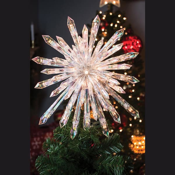 LED Lighted 7.5" Silver Star Acrylic Christmas Tree Topper Electric Decor 