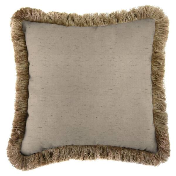 Jordan Manufacturing Sunbrella Frequency Sand Square Outdoor Throw Pillow with Heather Beige Fringe