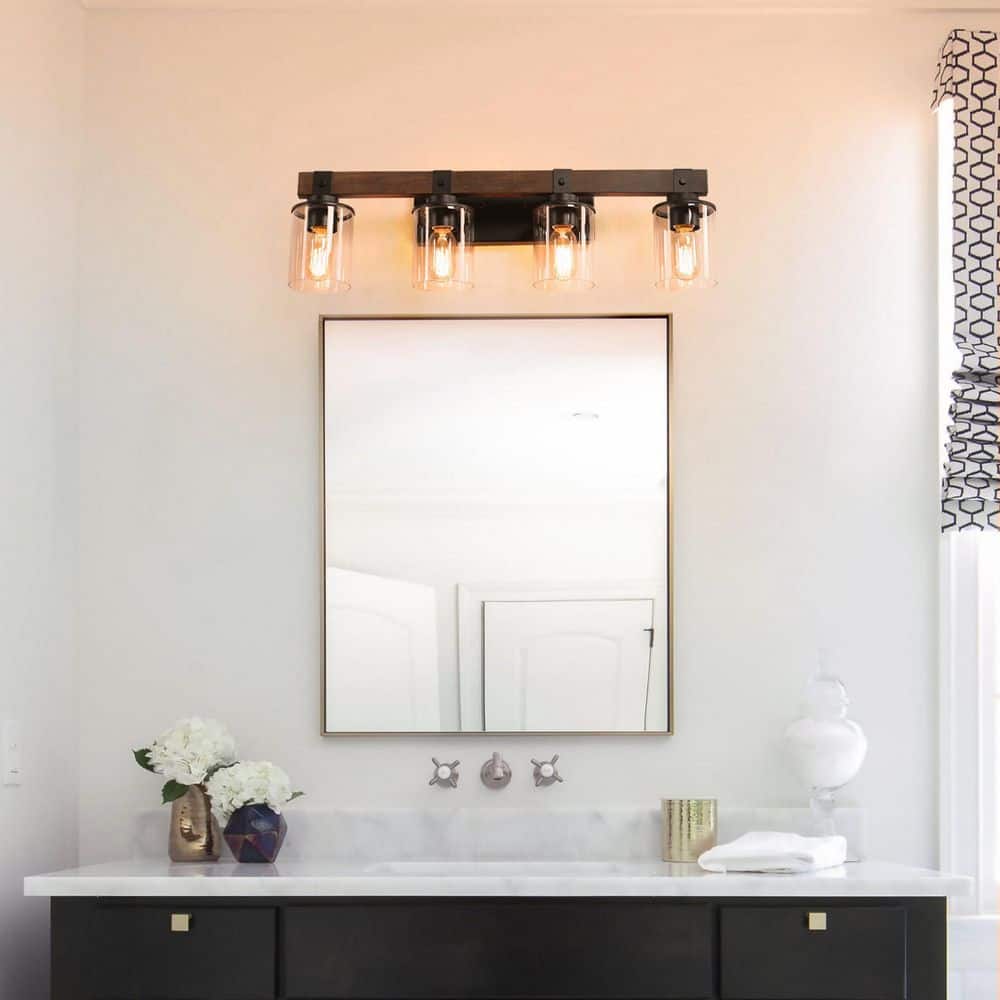 27 in. 4 Light Matte Black Walnut Vanity Light with Damp Rated, Wall Mount Design for Bathroom price history on PriceWatchPro