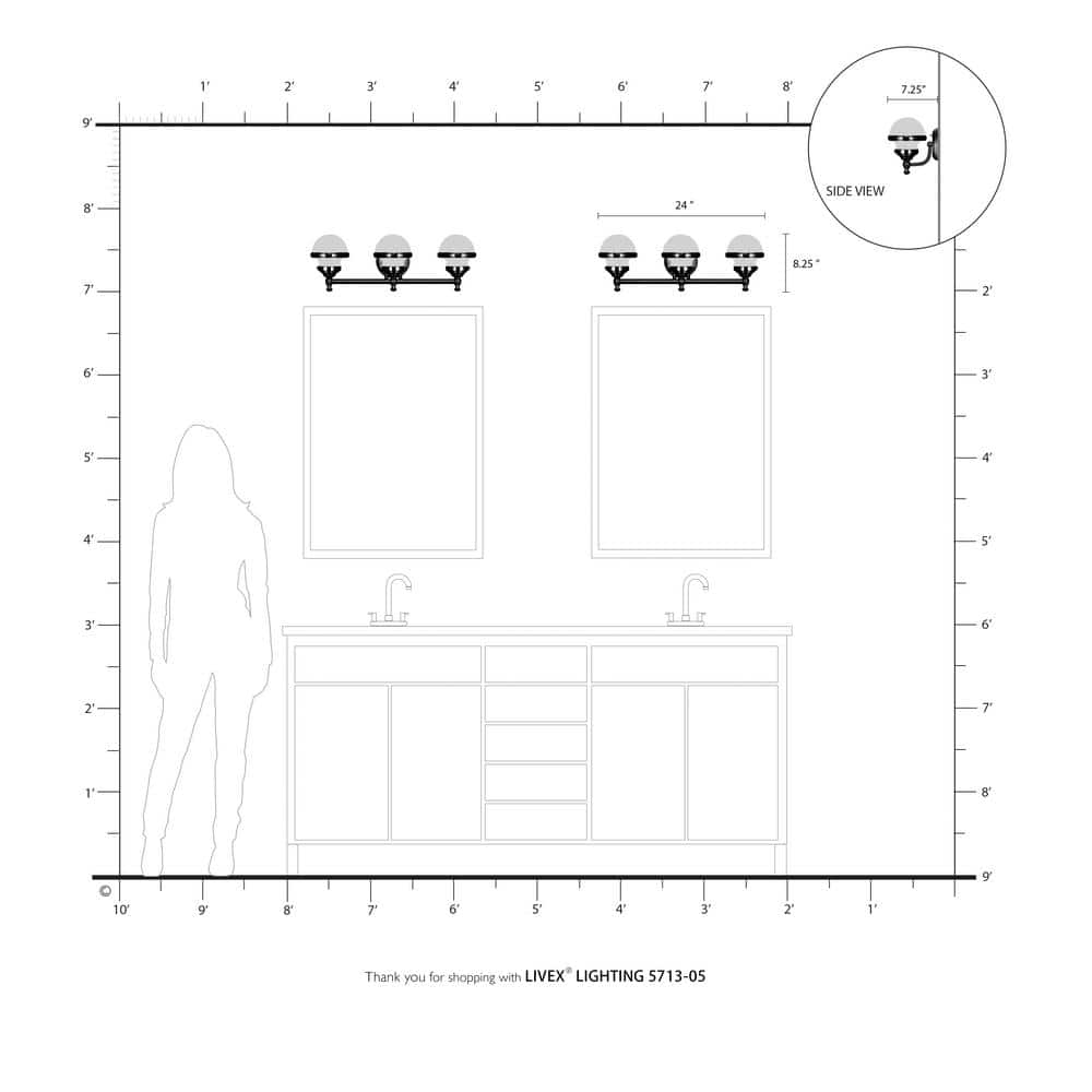 Oldwick Polished Chrome 3-Light Vanity with Satin Opal White Glass