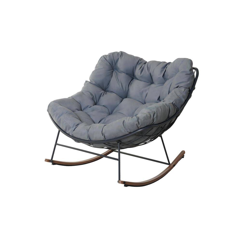 Comfy Black Metal Frame Oversized Outdoor Rocking Chair with Gray Cushion for Adult Patio & Indoor Both Use (1-Pack) price history on PriceWatchPro