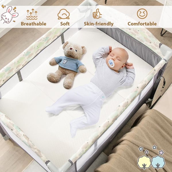 Baby Pack N Play Soft Mattress Costway White Tri-Fold Pack And
