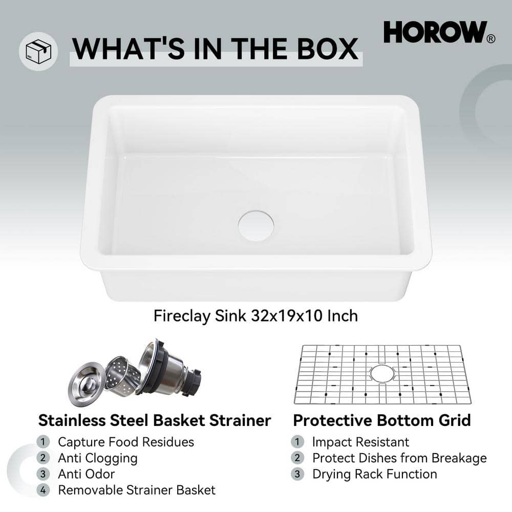 White Fireclay 32 in. Single Bowl Drop-In Kitchen Sink