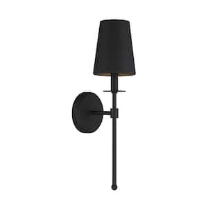 Meridian 5 in. W x 20 in. H 1-Light Matte Black Wall Sconce with Matte Black Metal Shade