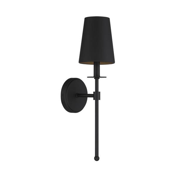 TUXEDO PARK LIGHTING 5 in. W x 20 in. H 1-Light Matte Black Wall Sconce with Matte Black Metal Shade