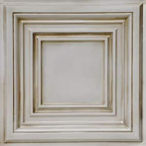 Washington Square Antique White 2 ft. x 2 ft. PVC Glue Up or Lay In Faux Tin Ceiling Tile (40 sq. ft./case)