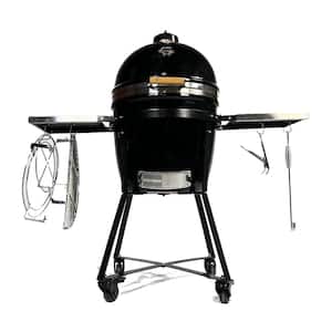 Large Infinity X2 Kamado Charcoal Grill with Cart and Stainless Side-Shelves