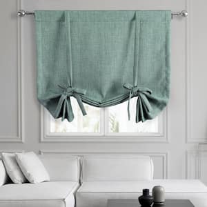 Sea Thistle Green Faux Linen Room Darkening 46 in. W x 63 in. L Rod Pocket Tie-Up Window Shade (1 Panel)
