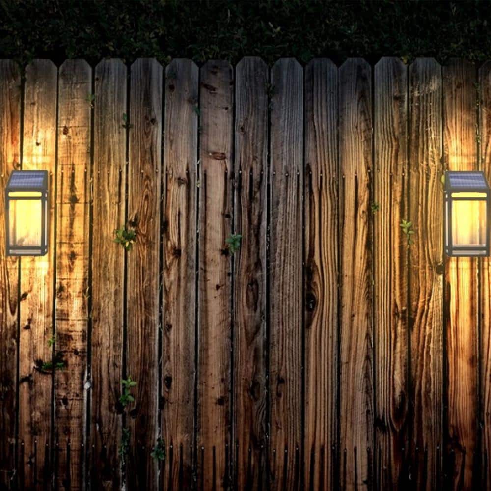 Black Solar Powered Wall Lantern with Clear and Amber Panels