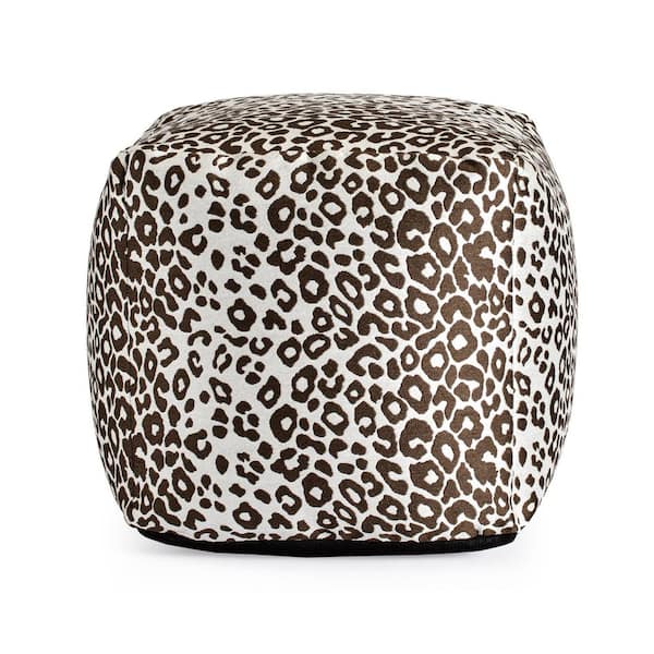 Anji Mountain Amur Brown 18 in. x 18 in. x 18 in. Red and Ivory Pouf