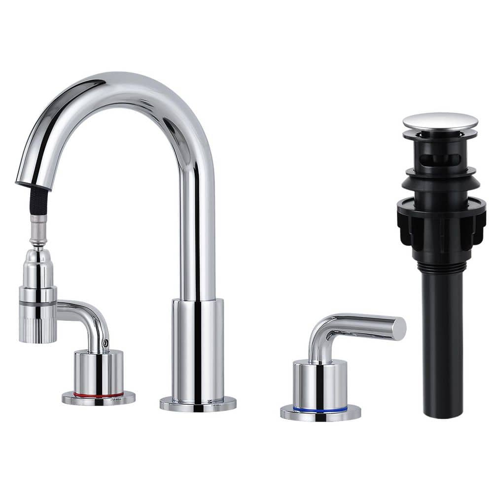 8 in. Widespread Double Handle Bathroom Faucet 3 Hole Pull Down Sink Faucet with Pop-Up Drain in Polished Chrome price history on PriceWatchPro