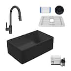 Bradstreet II All-in-One Matte Black Fireclay 33 in. Single Bowl Farmhouse Apron-Front Kitchen Sink and Faucet Kit