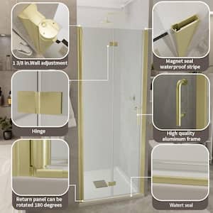 34-35 in. W x 72 in. H Bi-Fold Frameless Shower Door in Brushed Gold with Clear Glass