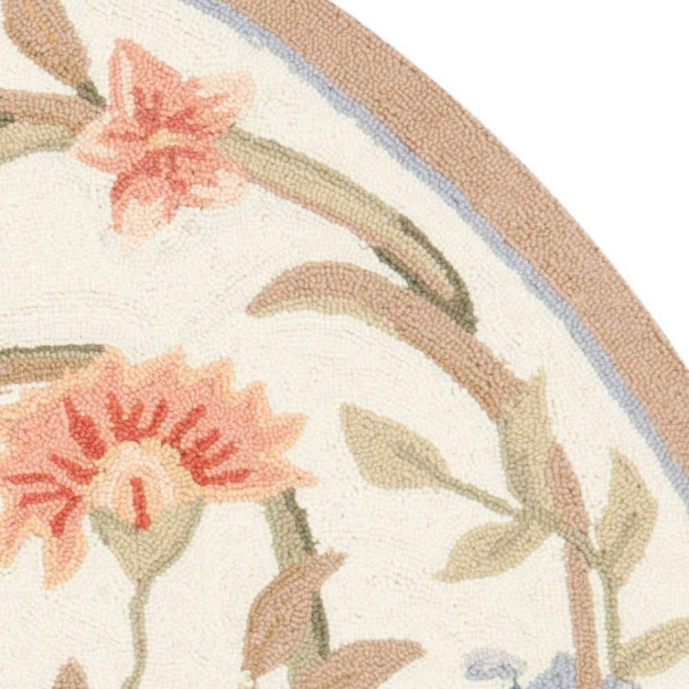 Handmade Ivory Floral Round Wool Rug, 8' x 8'