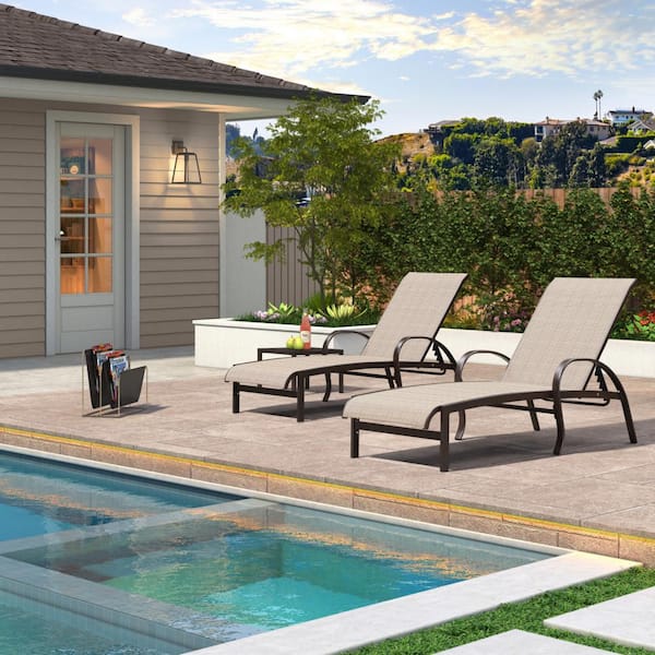 3-Pieces Metal Aluminum Outdoor Chaise Lounge Patio Lounge Chair with Side Table