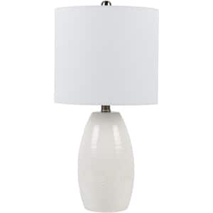 Roseland 23 in. White Indoor Table Lamp with White Drum Shaped Shade