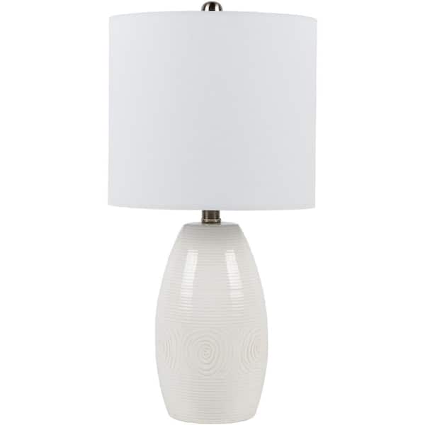 Livabliss Roseland 23 in. White Indoor Table Lamp with White Drum Shaped Shade