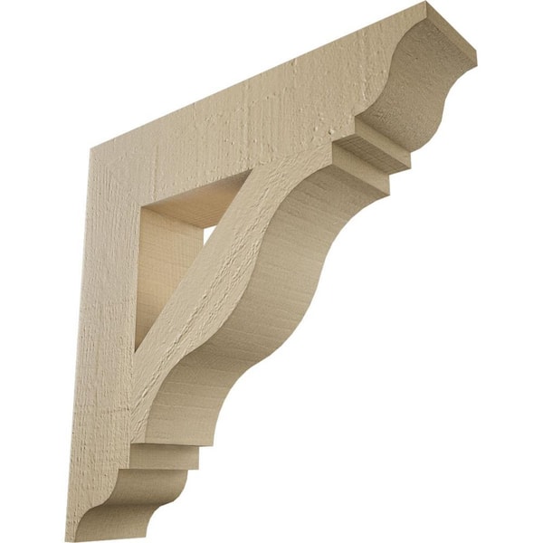 Ekena Millwork 3.5 in. x 16 in. x 16 in. Funston Traditional Rough Cedar Woodgrain Timberthane Polyurethane Bracket, Primed Tan