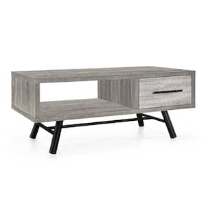 Burgoyne 39.3 in. x 16.6 in. Brown Oak Rectangle Wood Coffee Table with Shelves