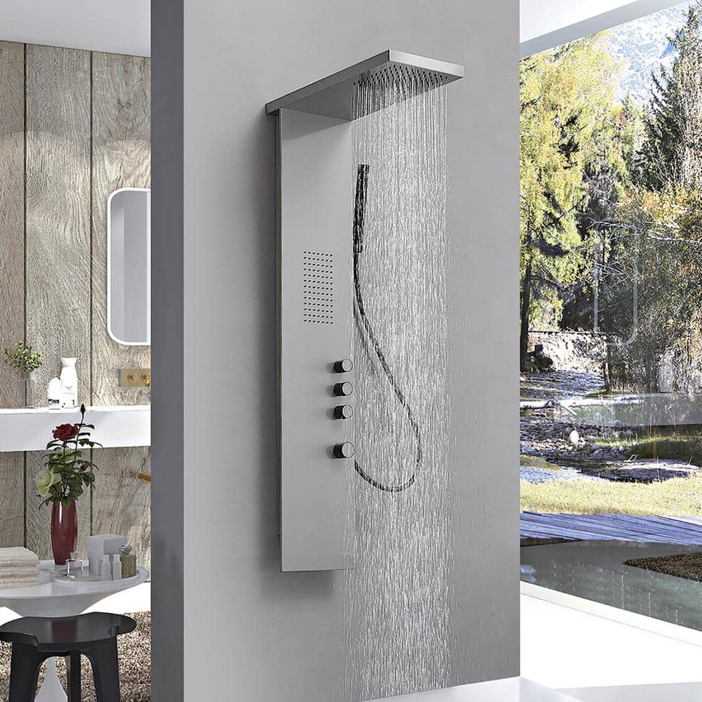Brushed Nickel Stainless Steel Quadruple Handle Shower Tower