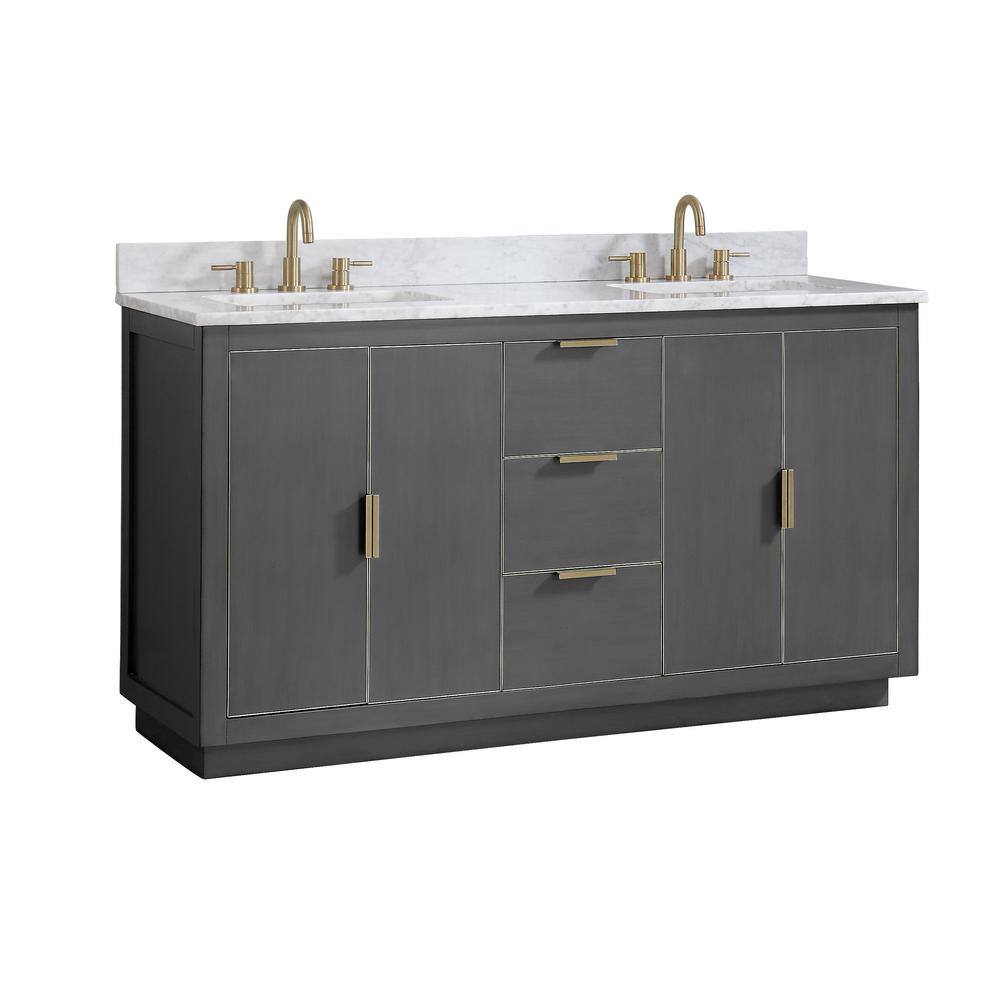 Contemporary 60" Twilight Gray Double Vanity with Carrara Marble Top