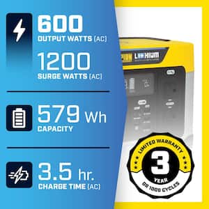 579-Wh Power Station 1200/600-Watt Portable Lithium-Ion Battery Solar Generator
