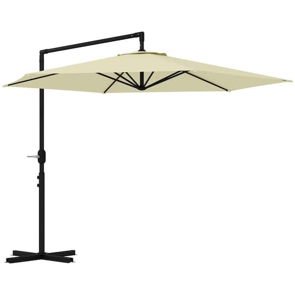 Tatayosi 9.5 ft. Cantilever Patio Umbrella with Crank, Cross Base and Air Vent, Round Hanging Offset Umbrella in Beige