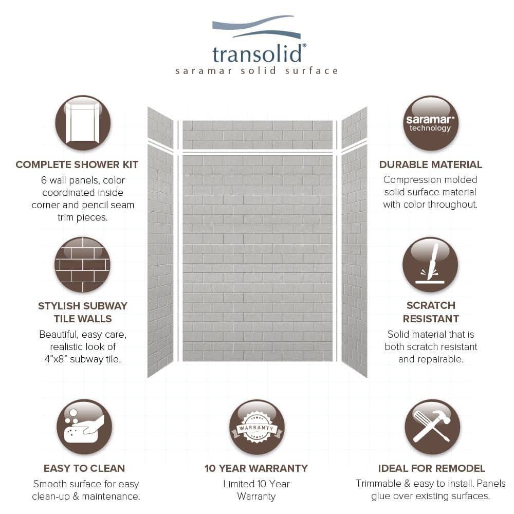 Saramar Gray Subway Tile Alcove Shower Wall Kit