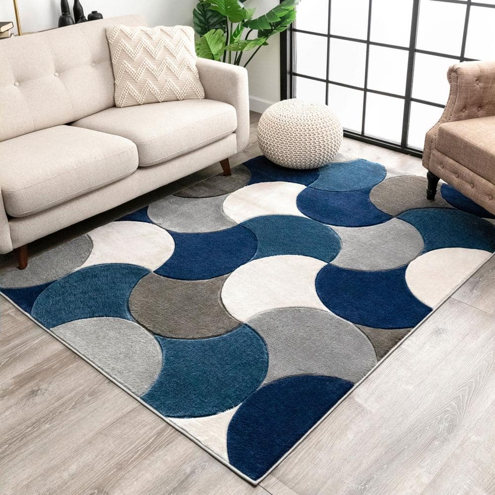 Reversible Geometric Bliss Blue Synthetic 5' x 7' Area Rug