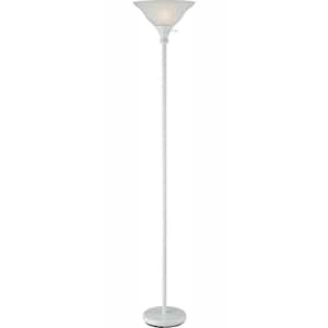 70 in. White Metal Torchiere with glass shade