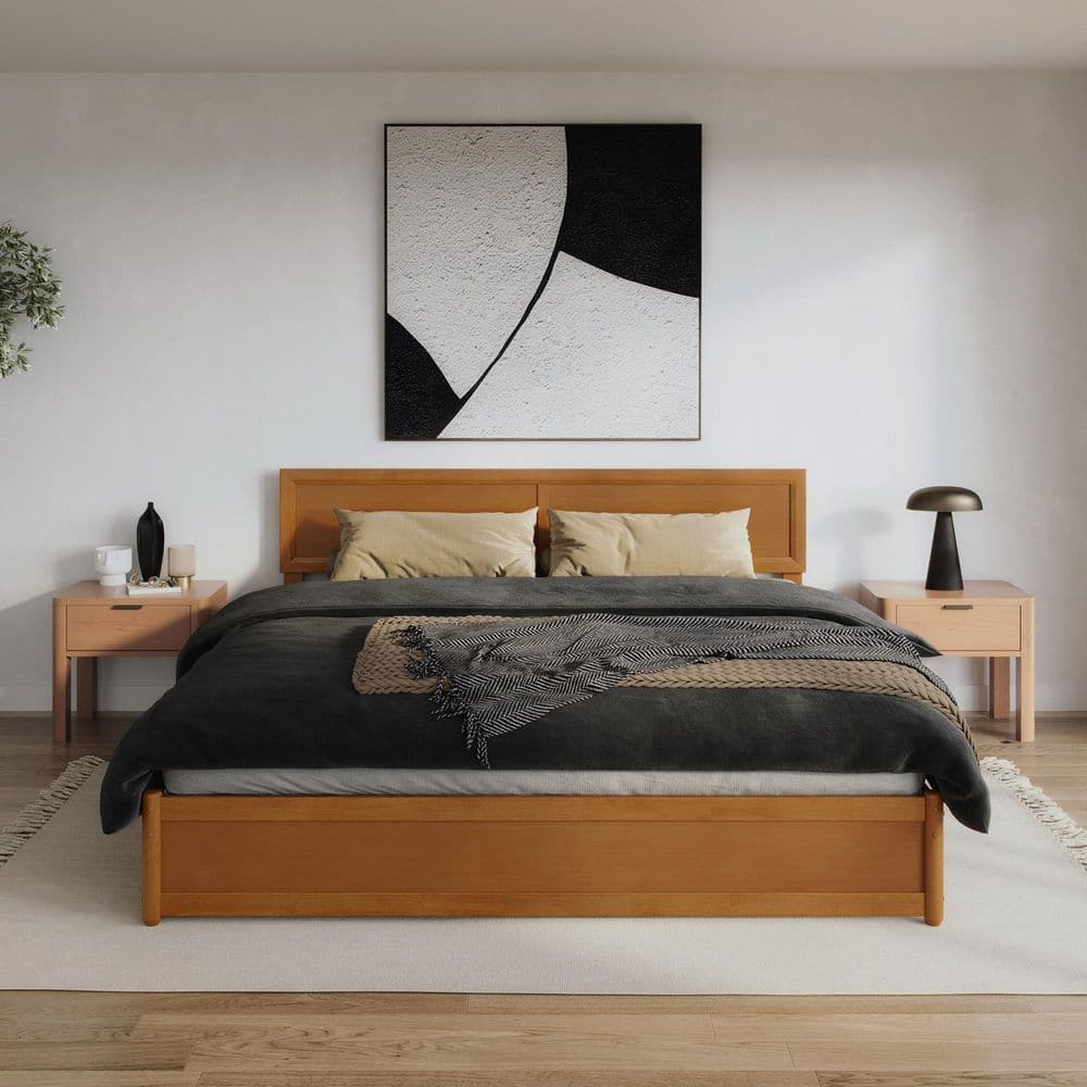 Lylah Walnut Brown Solid Wood Frame King Platform Bed with Panel Footboard and Storage Drawers - thumbnail 8
