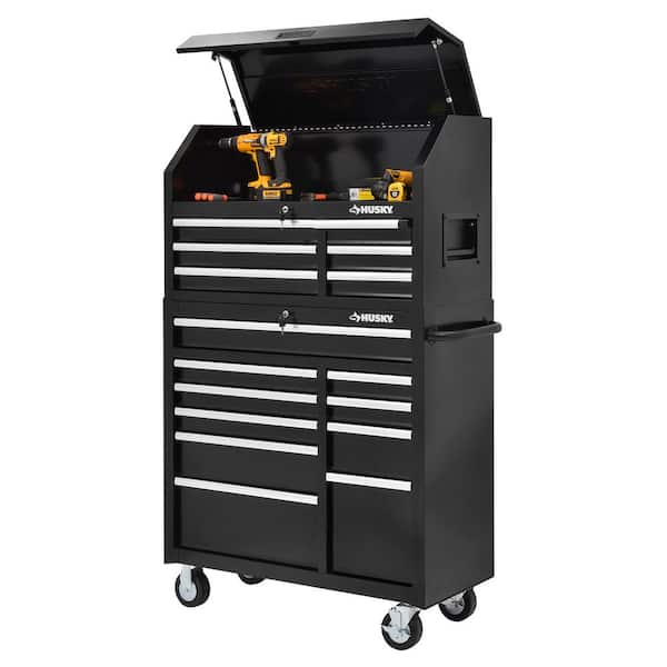 Husky Standard-Duty 40 in. W 10-Drawer Tool Storage Chest and Rolling  Cabinet Combo - Blac