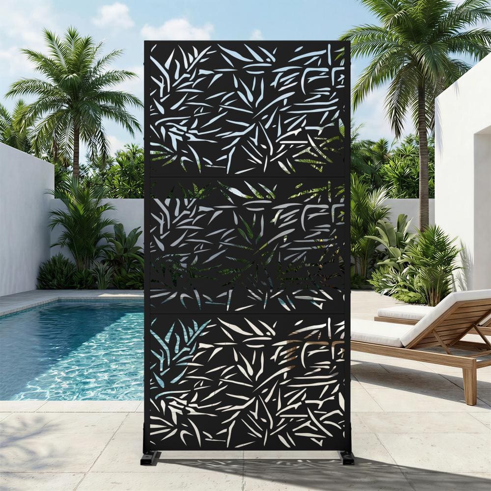 35 in. W x 72 in. H Black Galvanized Steel Freestanding Bamboo Leaf Cut Garden Privacy Screen (1-Pack) price history on PriceWatchPro