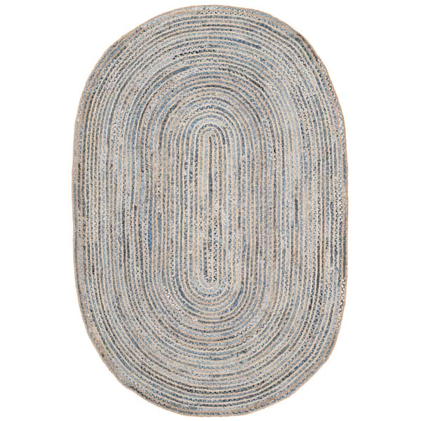 Cape Cod Natural/Blue 8 ft. x 10 ft. Oval Solid Area Rug