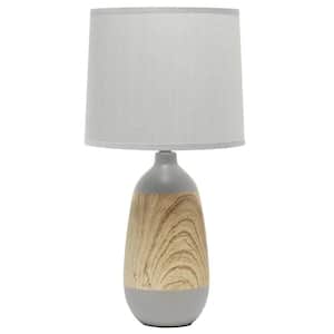18.5 in. Light Wood and Gray Ceramic Oblong Table Lamp