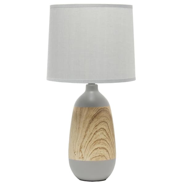 Simple Designs 18.5 in. Light Wood and Gray Ceramic Oblong Table Lamp