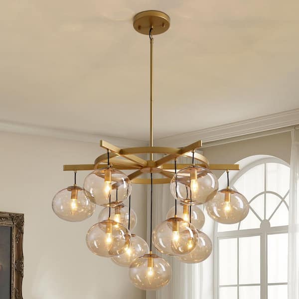 11-Light Modern Gold Bubble Chandelier with Glass Shades for Living Room, Kitchen Island, Bedroom(Bulbs not included)