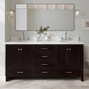 Cambridge 73 in. W x 22 in. D x 36 in. H Bath Vanity in Espresso with Carrara White Marble Top