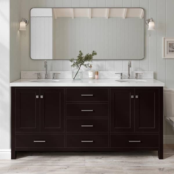 ARIEL Cambridge 73 in. W x 22 in. D x 36 in. H Bath Vanity in Espresso with Carrara White Marble Top