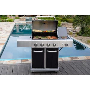 4 Burner Propane Gas Grill in Black with Searing Side Burner