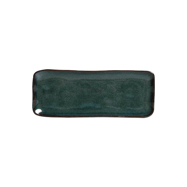 PORTO BRASIL 8.66 in. Oceano Dark Blue Stoneware Rectangular Platter Organic (Set of 4)