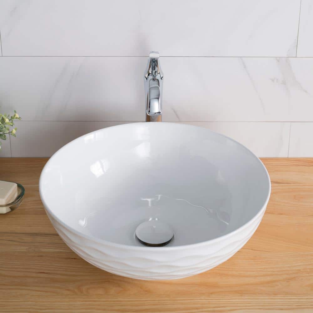 Viva Round White Ceramic Vessel Bathroom Sink, 16 1/2 in.
