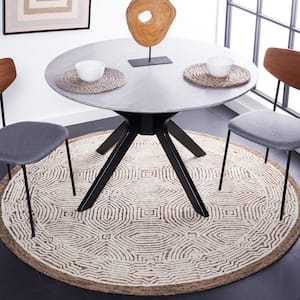 Abstract Beige/Ivory 6 ft. x 6 ft. Floral Medallion Round Area Rug