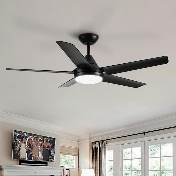 48 in. Dimmable Integrated LED Indoor Black Ceiling Fan with Light and Remote