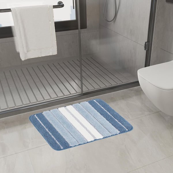 15.75 in. x 23.62 in. Flocked Bath Rug Mat, Non Slip, Soft and Highly Absorbent Floor Mats for Bathroom, Blue