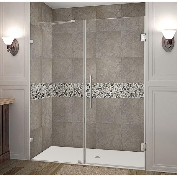 Aston Nautis 62 in. x 72 in. Completely Frameless Hinged Shower Door in Stainless Steel